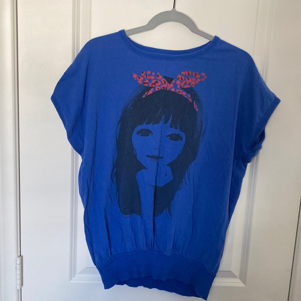 Royal Blue Oversized Tee/Tunic Top with Kawaii Girl